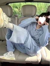 感baby蓝休闲套装女秋学生韩版宽松时尚连帽卫衣运动服两件套