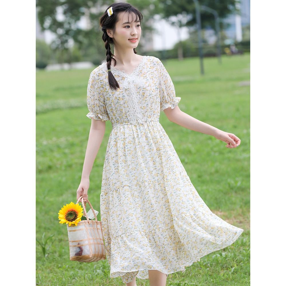 少女连衣裙长款夏季高初中学生夏装仙女大童12岁女孩裙子过膝雪纺