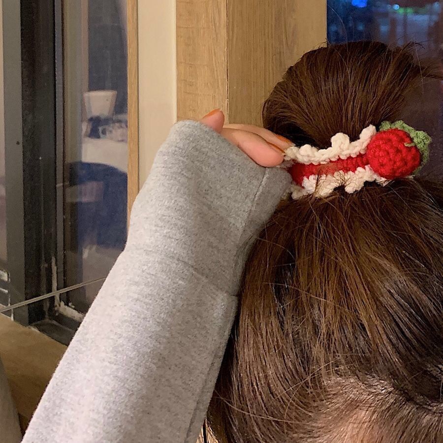 Creative Strawberry Hair Rope Large Intestine Hair Ring Wholesale Handmade Knitted Wool All-Match Hair Accessories Hair Band Headwear for Women