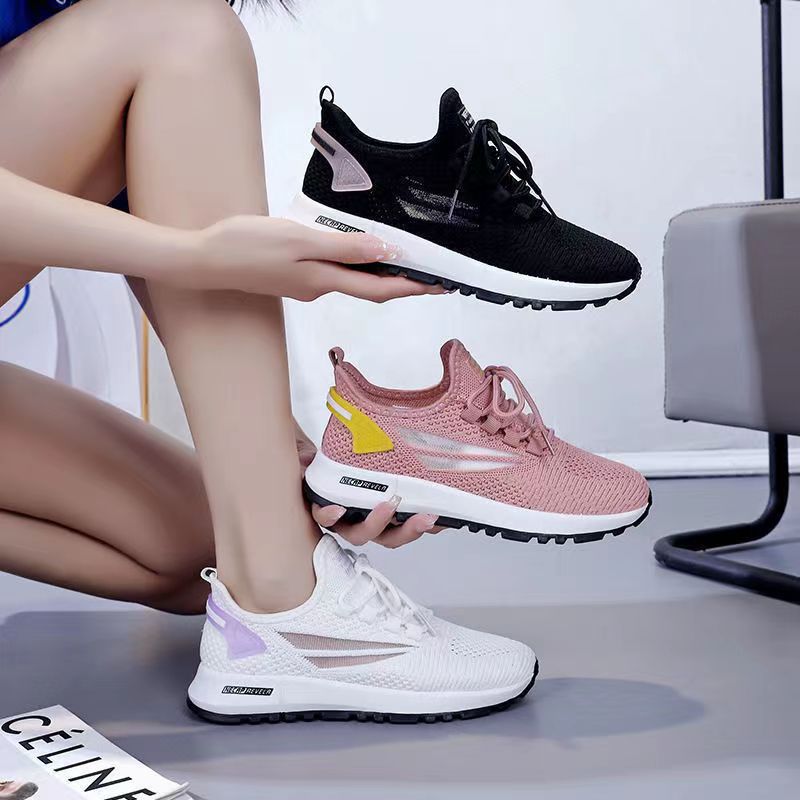 2023 Women's Shoes Summer Flyknit Breathable Sneakers Female Tennis Shoes Women's Casual Running Shoes White Shoes One Piece Dropshipping