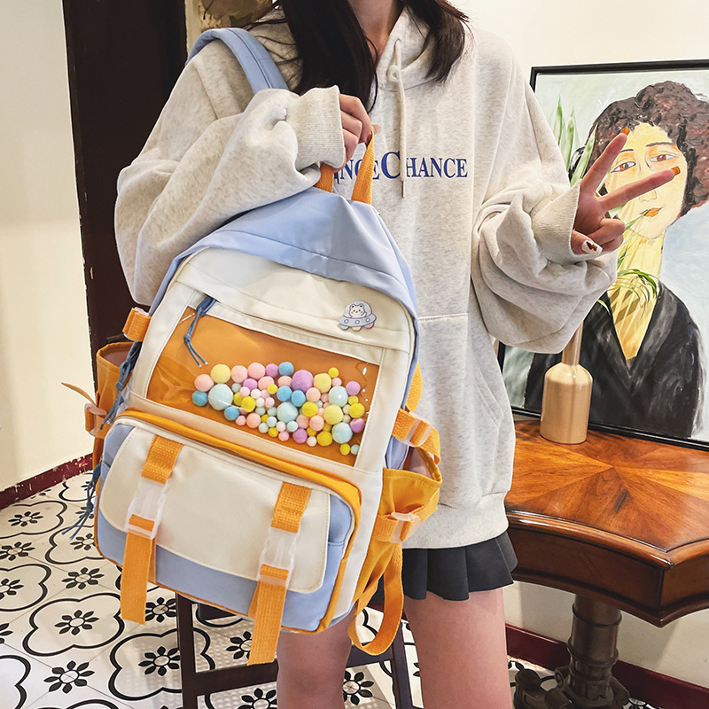2021 New Korean Style Ulzzang Campus College Style Small Fresh Contrast Color Transparent Girl Student Backpack