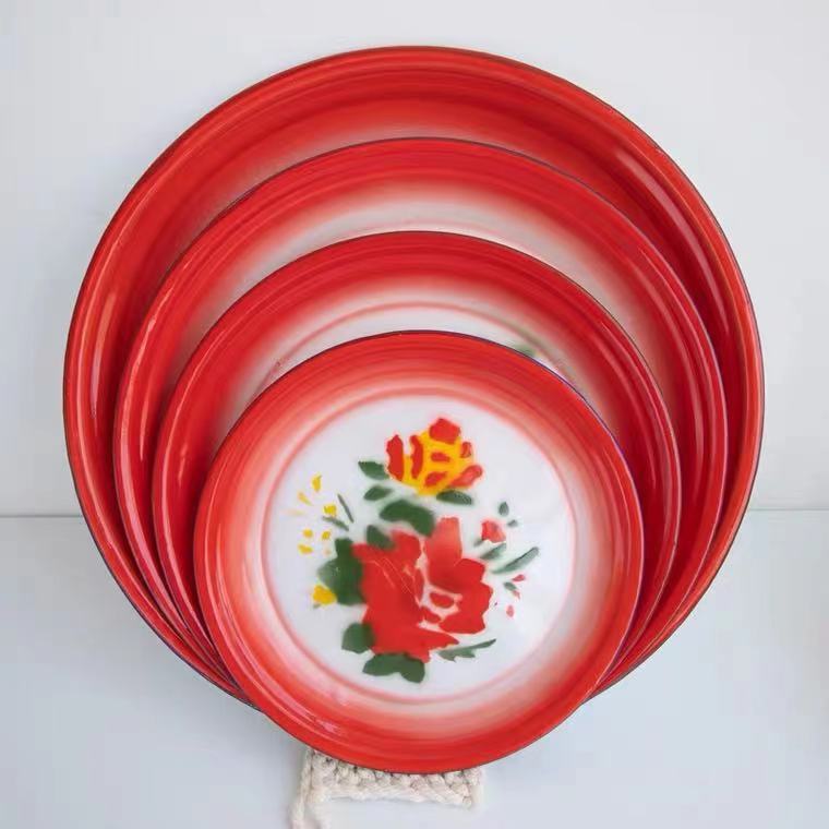 老式搪瓷盘子家用菜盘大盘鸡盘鱼托盘铁盘瓷盘婚庆茶具饭店专用盘