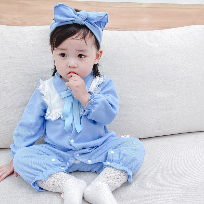 婴儿连体衣春秋季新生满月百岁宴女宝宝公主超萌洋气外出哈衣爬服