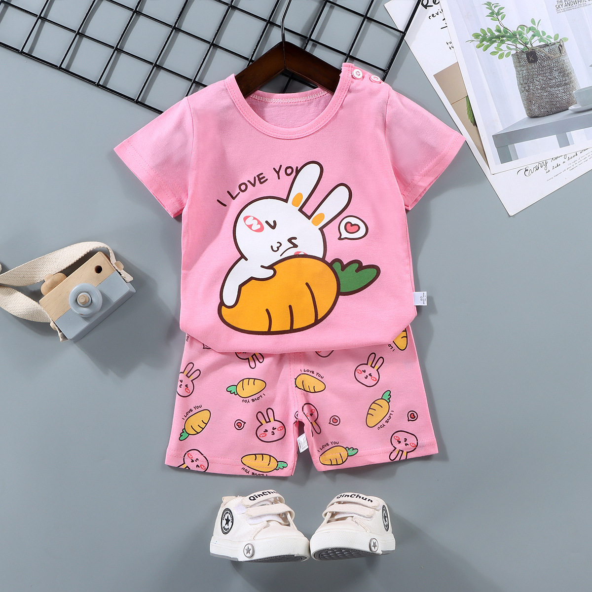Children's Short-Sleeved Suit Boys' Cotton T-shirt Baby Children's Summer Clothing Girls' Shorts Clothes for Babies Summer Wholesale