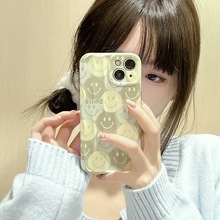 韩风绿色笑脸适用苹果15promax手机壳iphone14高级感13小众1211套