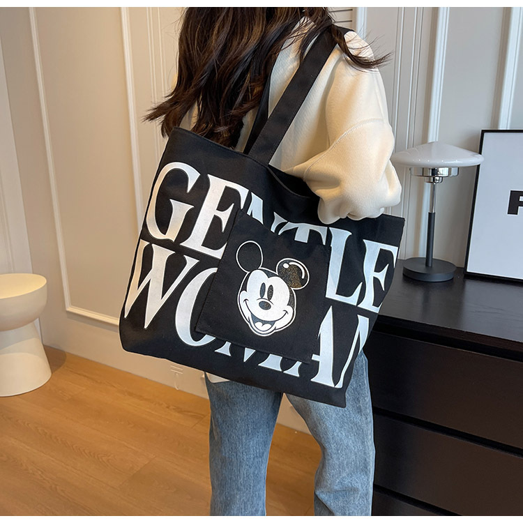 2024 New Trendy Korean Style Simple Canvas Shoulder Bag Large Capacity Tote Bag Letter Student Class Bag Wholesale