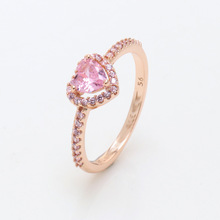 白铜潘家戒指崇高的心戒指欧美新款心形镶钻玫瑰金粉钻戒指女礼物