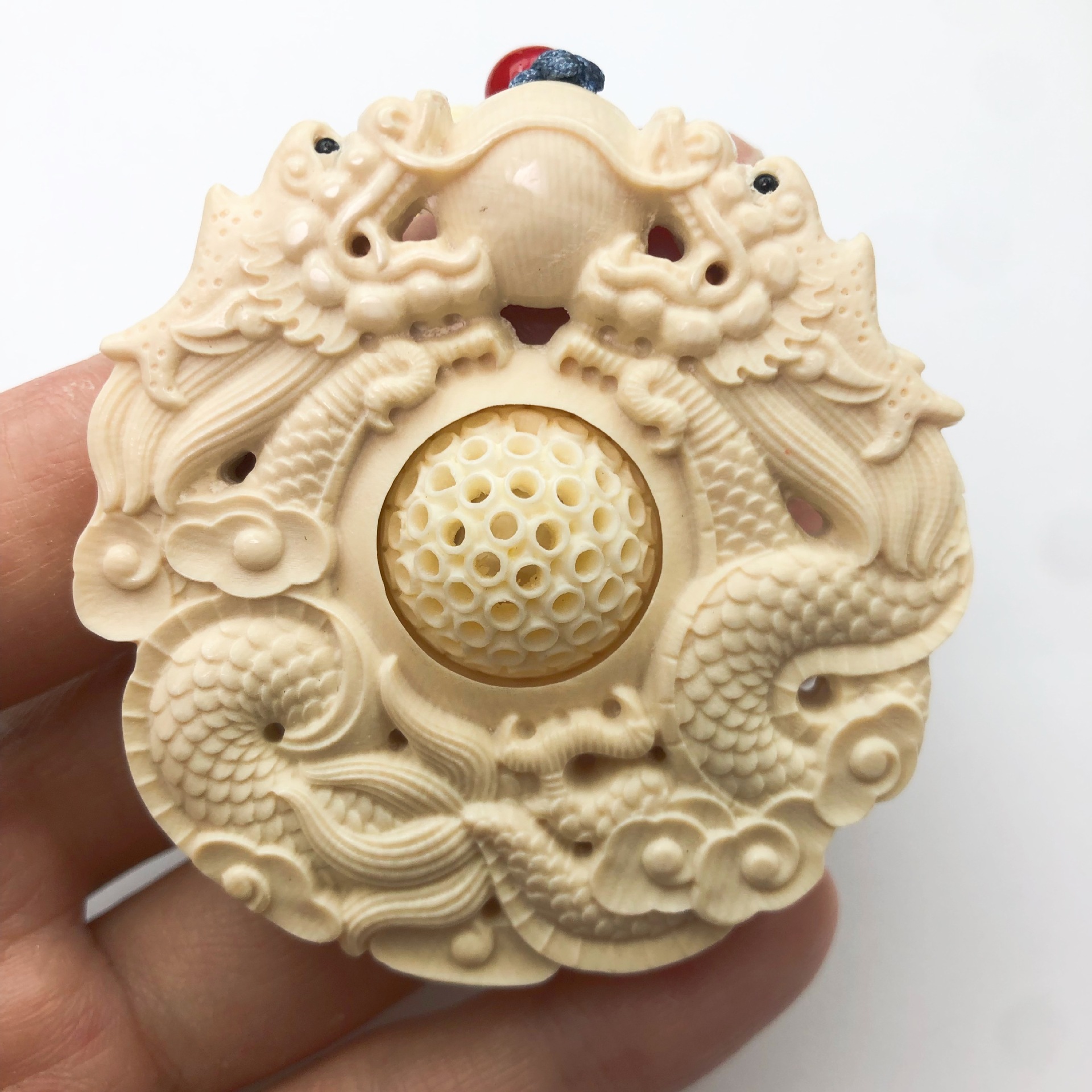 唐龙猛犸 猛犸吊坠 猛犸镂空吊坠 猛犸牙雕刻玲珑球镂空吊坠