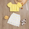 Children's clothing 2022 summer new pattern girl pure cotton square neck candy Western style Short sleeved Sun flower Skirt Two piece set