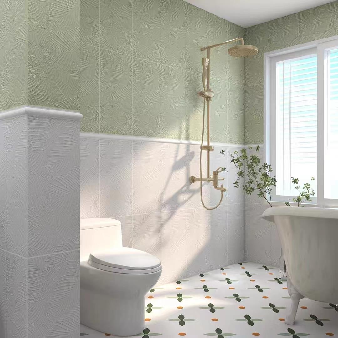 地砖法式复古红尾葵卫生间厨房轻奢瓷砖墙砖绿色花砖浴室阳台防滑