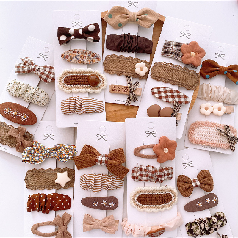 New 4 Chocolate All-Match Fabric Bow Girl's Heart Barrettes Side Clip Korean Style Sweet Hair Pin Hair Accessories