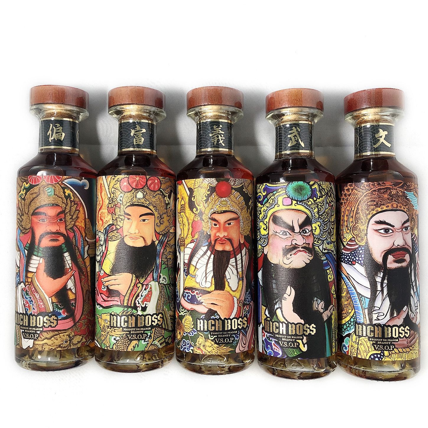 法国洋酒保斐利富豪vsop白兰地五路财神200ml*5瓶礼盒装-阿里巴巴