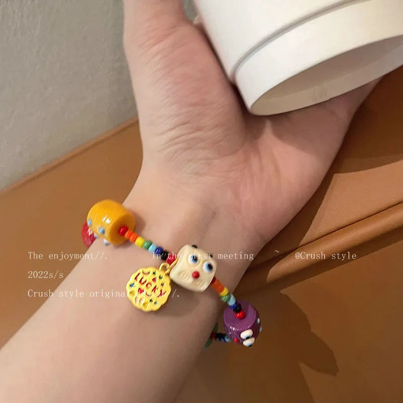 Cute Little Monster Wild Strawberry Colorful Beaded Bracelet Female Design Niche Girlfriends Carrying Strap Trending Cartoon Bracelet