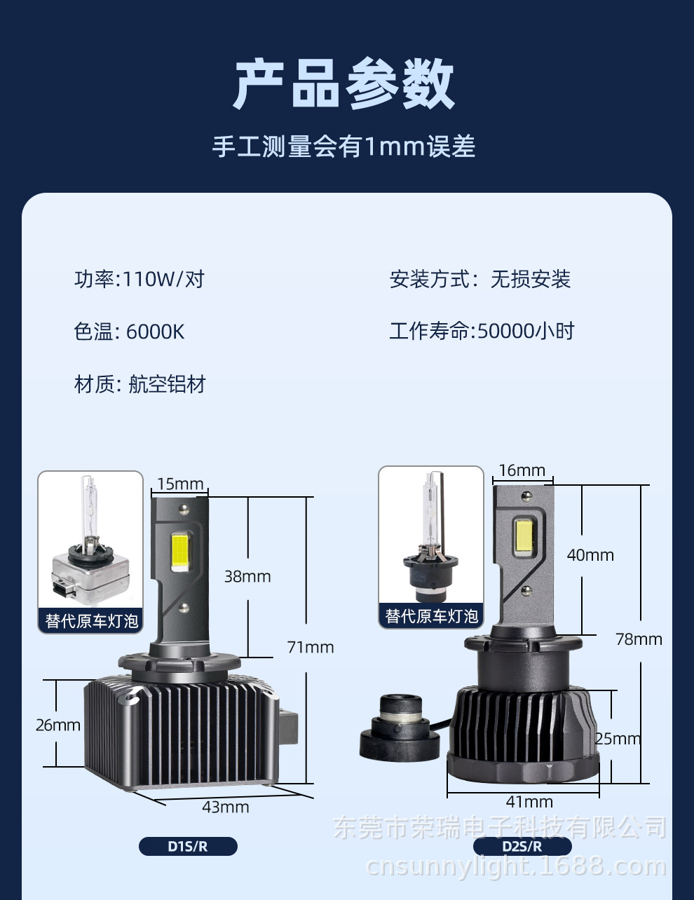 跨境高亮汽车led大灯d1sd3sd2sd4sd8d系列led车灯改装hid氙气灯泡