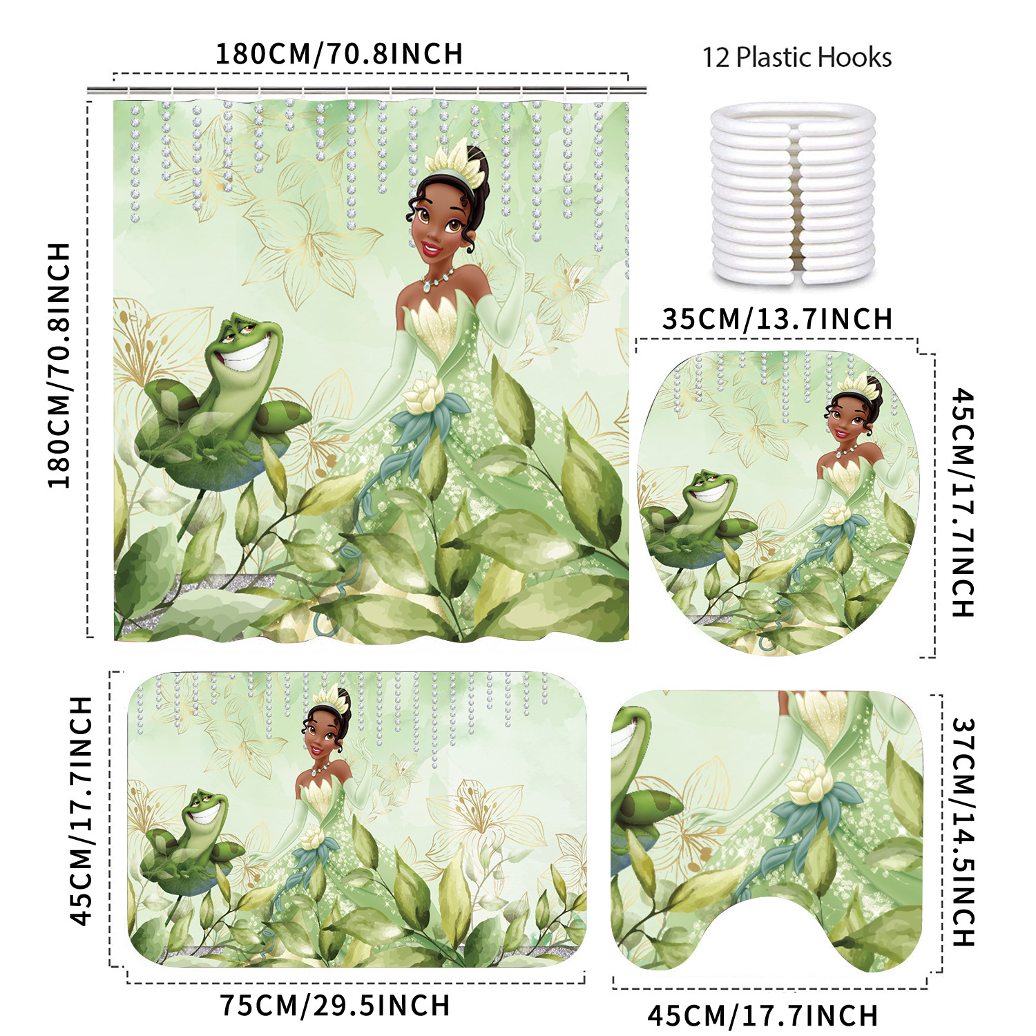 Amazon Tiana Tiana Theme Shower Curtain Four-Piece Waterproof Shower Curtain Carpet Non-Slip Mat Toilet Mat Floor Mat