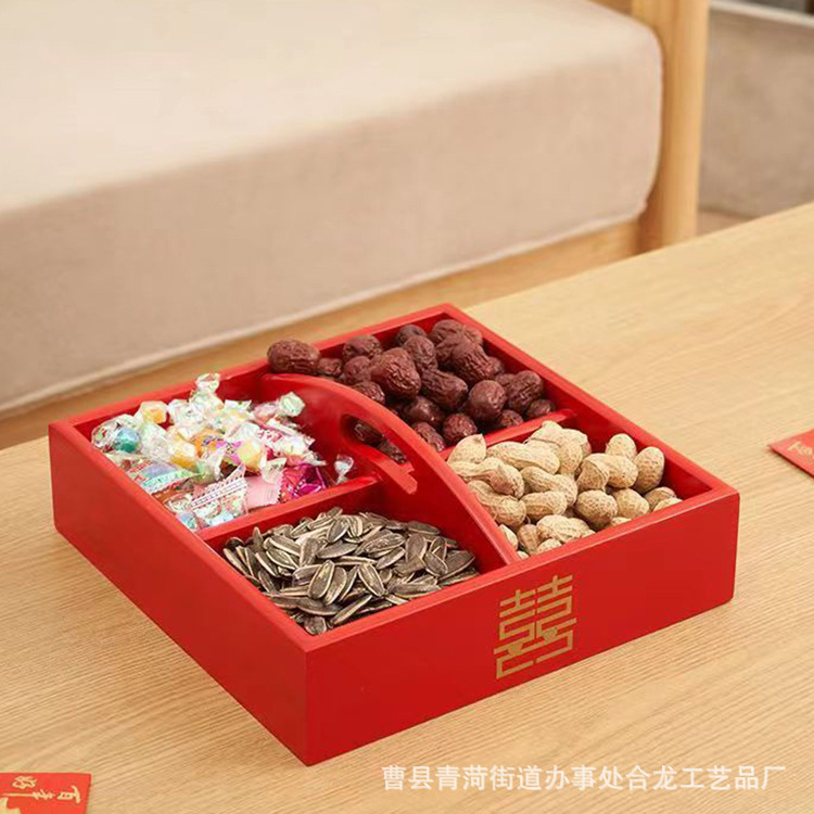 Pilot Test Dried Fruit Box Desktop Candy Box Wedding Dried Fruit Candy Storage Wooden Box Bamboo Pilot Test Grid Solid Wood Box