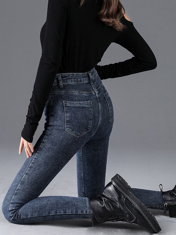 High Waist Stretch Jeans for Women 2023 Autumn and Winter New Korean Style All-Matching Slim Fit Pencil Pants Skinny Jeans Trousers