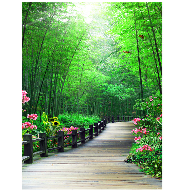 批发直播背景布立体主播墙纸布3d山水大草原竹林室外风景荷花中秋