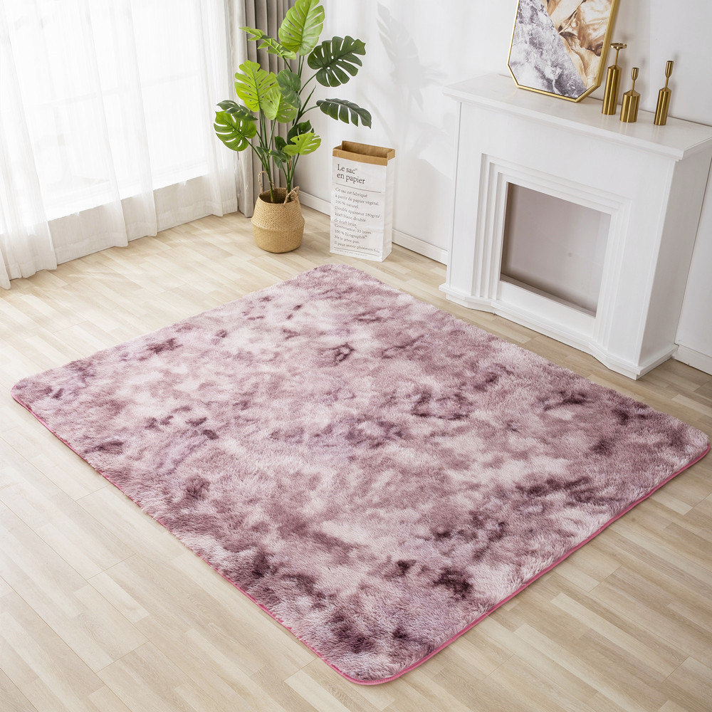 Tie-Dyed Long Fluff Living Room Carpet Floor Mat Bedroom Tea Table Cloth Nordic Instagram Style Thickened Washable Factory Wholesale