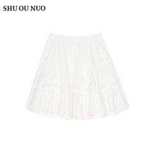 【现货】高腰半身裙女2024年春季新款优雅双层花边蓬松蛋糕裙子