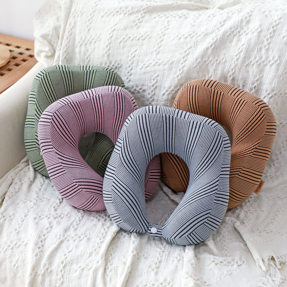 创意暗纹针织绒航空护颈枕办公室午休记忆棉u型枕汽车旅行脖枕