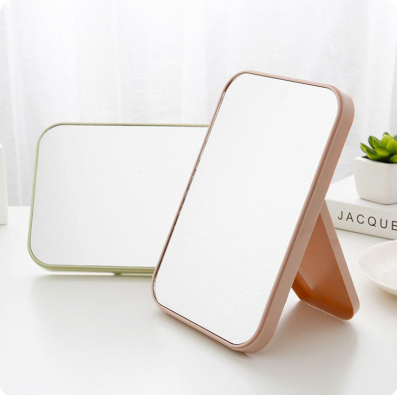 简约素色方形镜子台式单面公主梳妆化妆镜折叠便携式公主化妆镜
