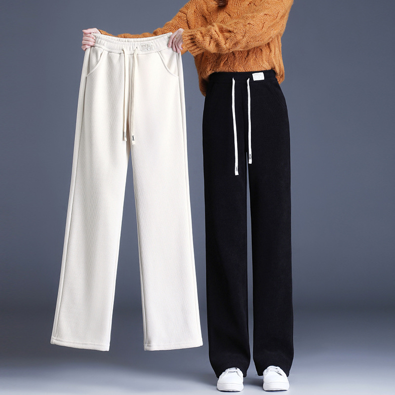 Chenille Narrow Wide-Leg Pants for Women Spring and Autumn New Small High Waist Slimming Straight Pants Loose Knitted Casual Pants Women Clothes