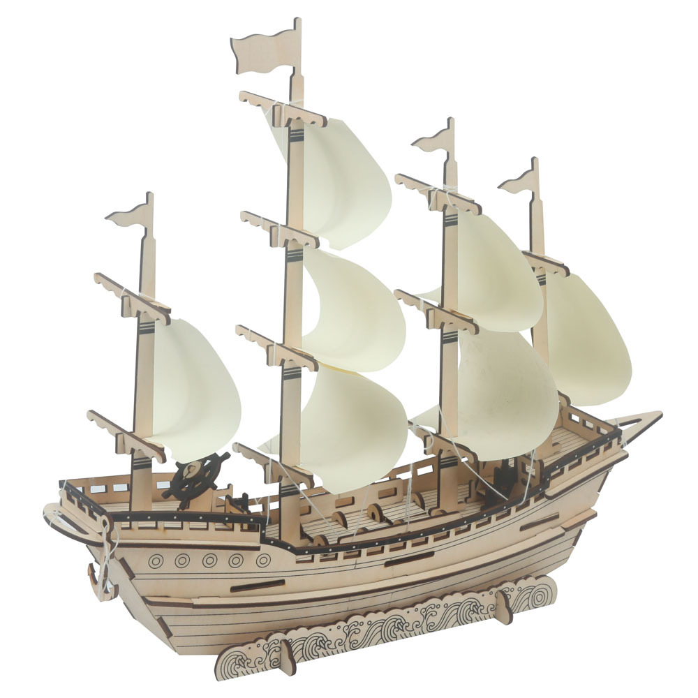 木质一帆风顺帆船模型拼装diy手工制作立体拼图轮船的积木制玩具