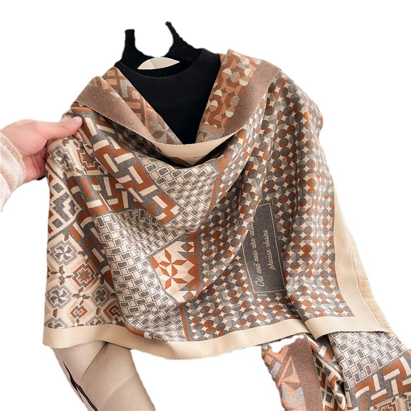 Geometric Scarf for Women Autumn and Winter Korean Style Fashionable Cashmere-like Thickened Thermal Long Double-Sided Dual-Use Talma Outer Wear