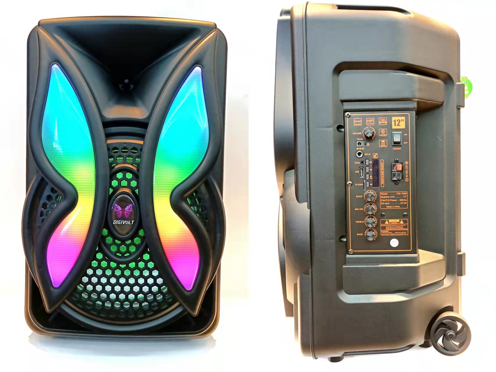 2021新款蝴蝶led灯光12寸拉杆音响户外电瓶音箱移动蓝牙音箱