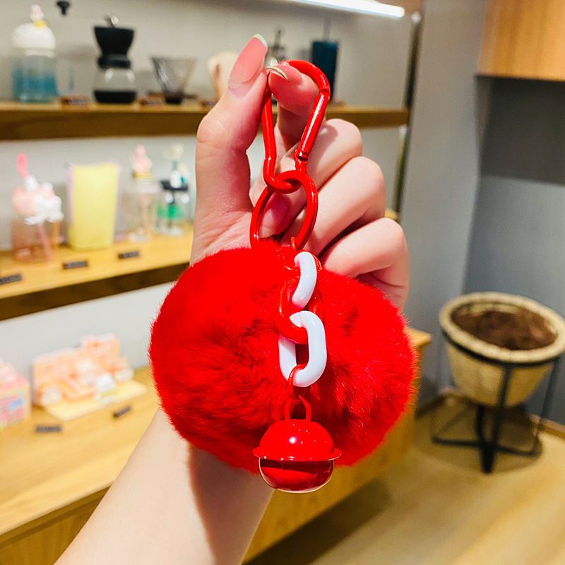 Creative Cartoon Fur Ball Keychain Personality Couple Bag Car Cute Bell Pendant Small Gift Factory Wholesale