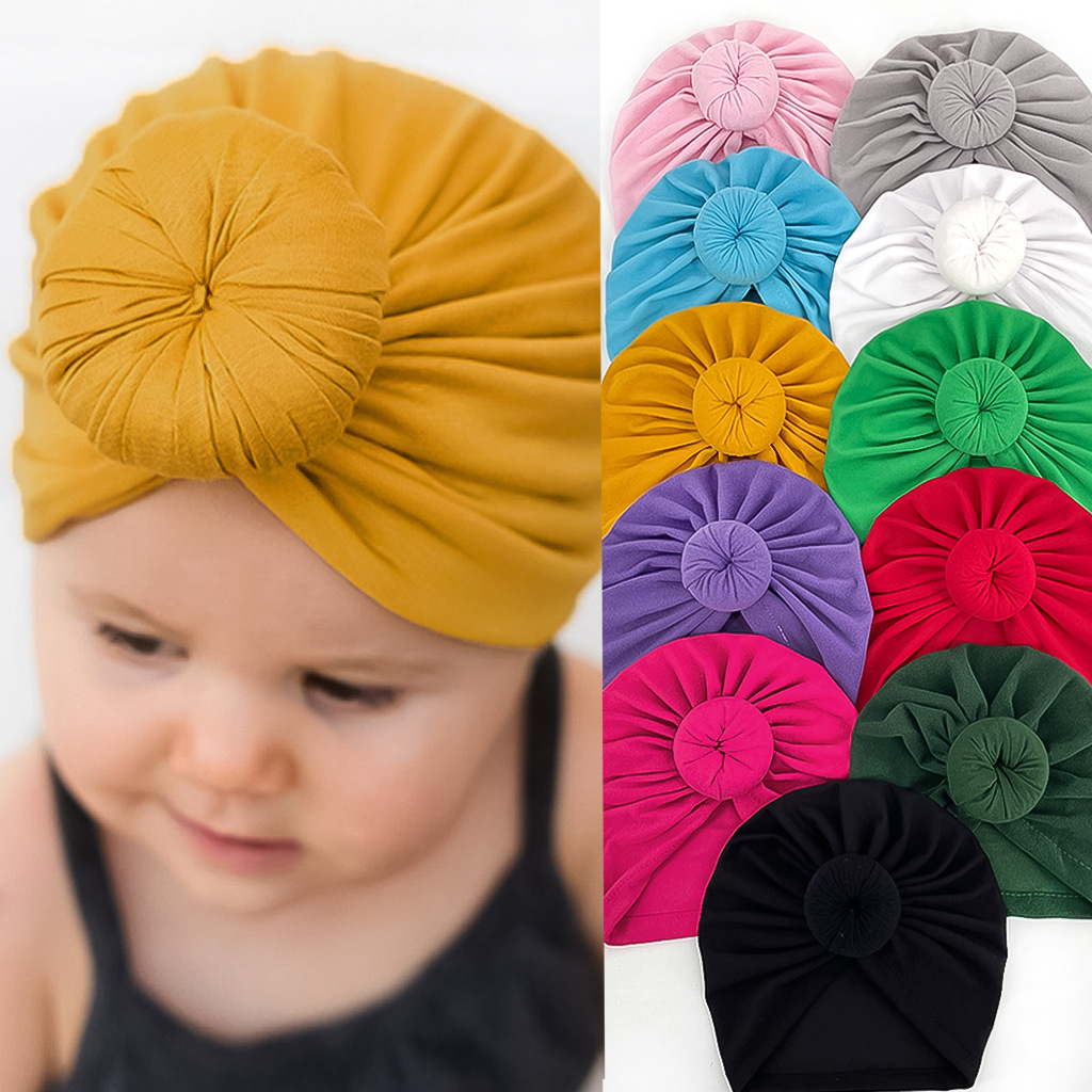 2023 European and American New Baby Products Children Tam-O'-Shanter Baby Pure Color and Knotted India Sleeve Cap Amazon