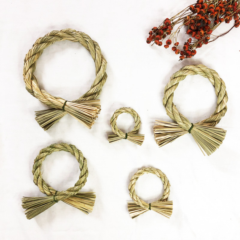 跨境日式花环茅草圈稻草干花环草编花环水引线注连绳草注连花环