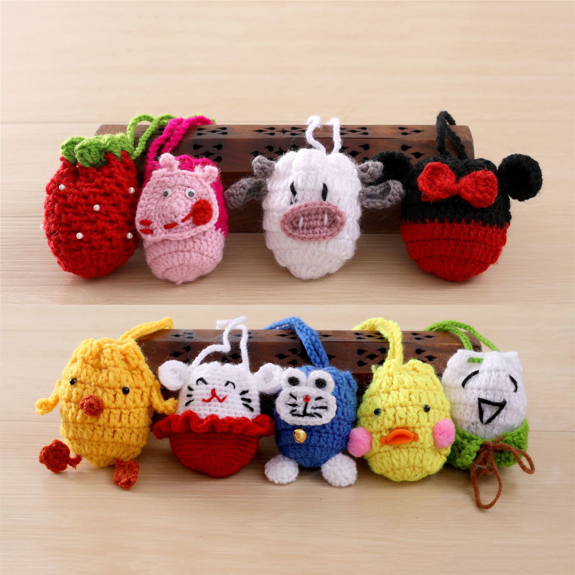 欧美亚马逊挂绳可斜跨网兜卡通玩偶毛线蛋袋端午节鸡蛋兜成品批发