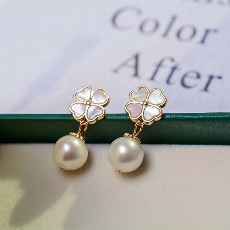 四叶草耳钉 韩版甜美可爱绕线编织14k注金