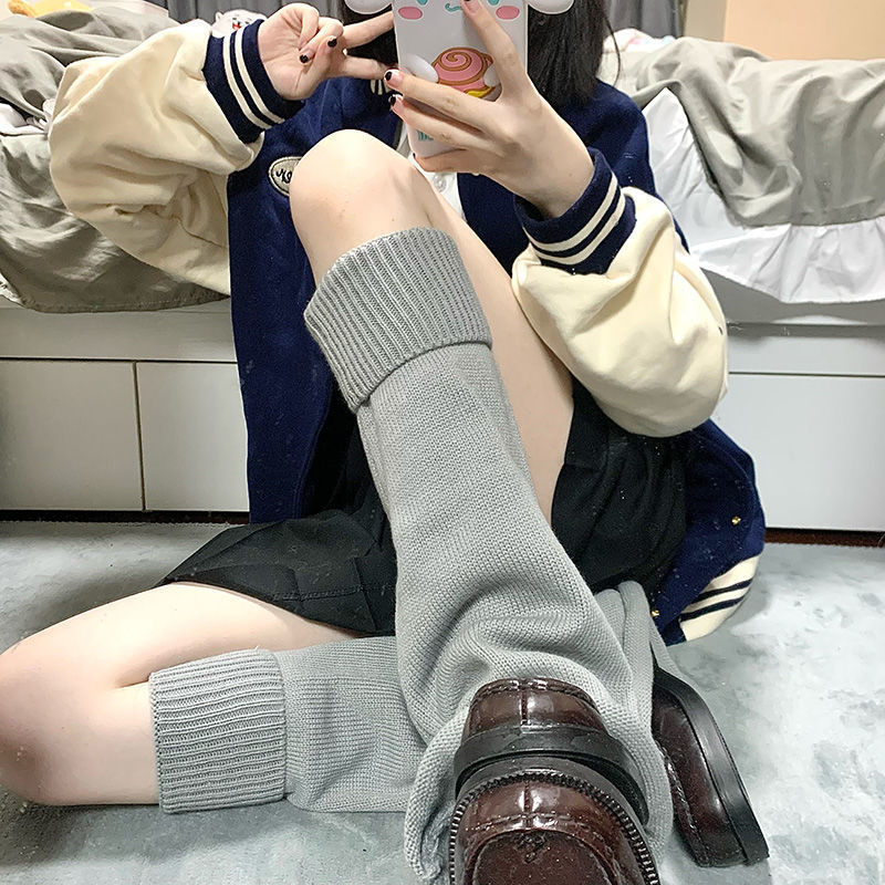 女学生纯色堆堆袜套针织中筒辣妹阔腿保暖毛线宽松百搭jk靴套