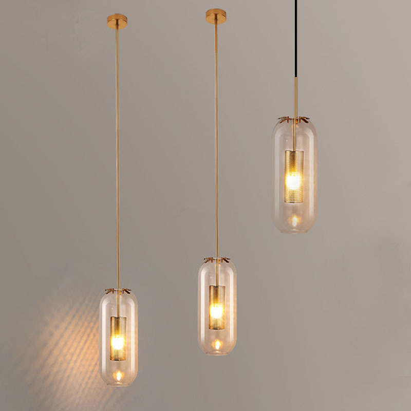 床头吊杆灯现代简约餐厅吧台服装店装饰灯商店走廊过道玻璃吊杆灯