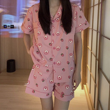 夏季新款纯棉睡衣女日系卡通翻领短袖短裤套装休闲学生舒适家居服