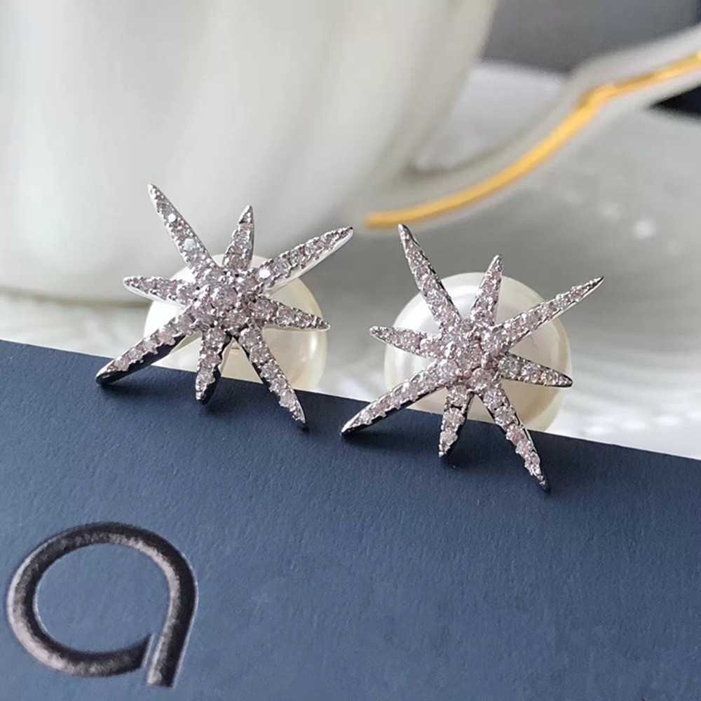 a家流星珍珠耳钉女淡水珍珠时尚六芒星耳环圣诞款耳饰一件代发