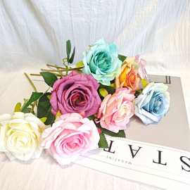 跨境爆款仿真多头玫瑰花7头把束玫瑰仿真花婚礼派对装饰手扎捧花