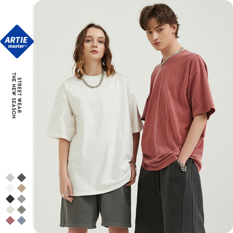 Artie Men's Clothing | Heavy 250G Retro Washed Distressed Short-Sleeved T-shirt Men's Loose Cotton Men Fashion Brands T-shirt