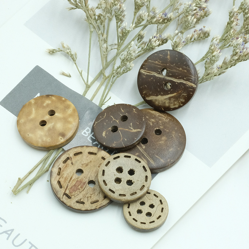 现货天然两眼椰壳扣 激光虚线风衣椰子扣 童装四眼扣开衫手工纽扣