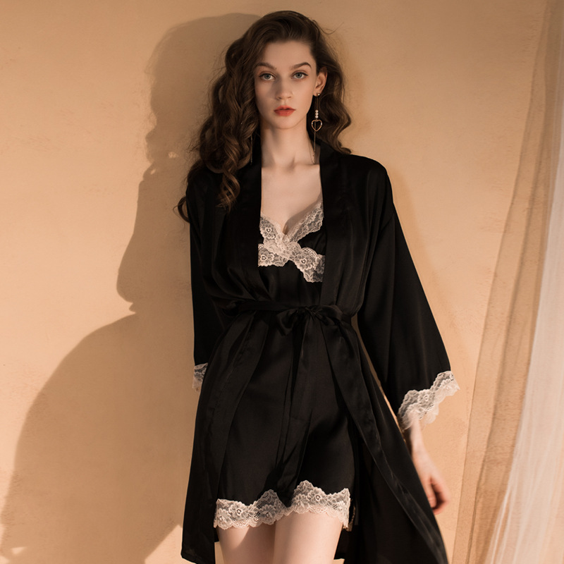 2022 New Thin Nightdress for Women Spring, Autumn and Summer Sexy Ice Silk Sexy Hot Two-Piece Pajamas Wholesale Cross-Border