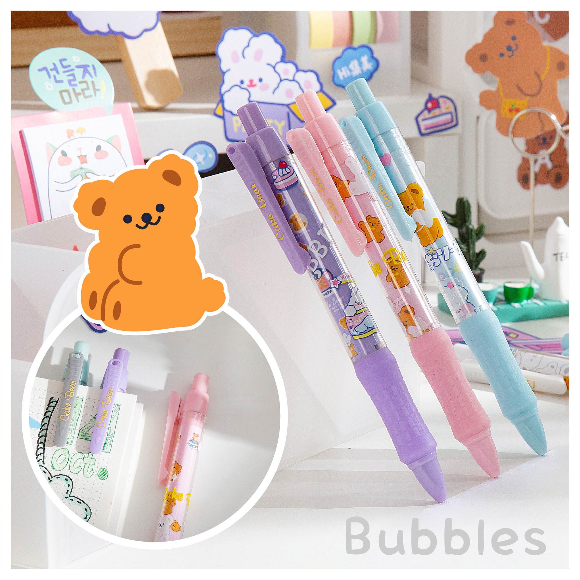 hs-724可爱熊按动中性笔 ins日系少女笔学生考试黑色按动签字笔