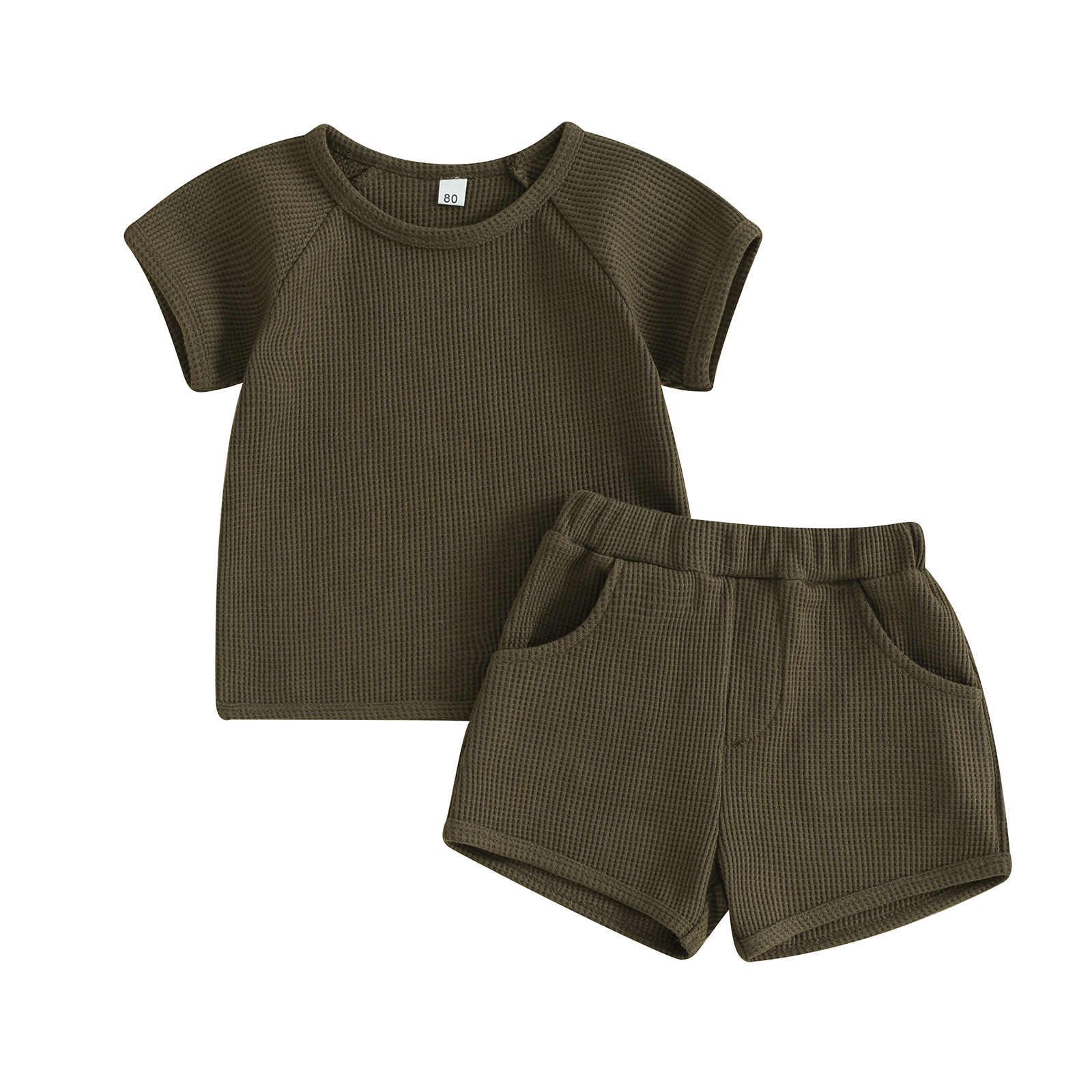 Baby Suit Summer Amazon Ins Waffle Short-Sleeved Shorts Two-Piece Baby Clothes Comfortable Casual