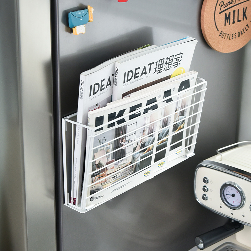跨境家用冰箱磁吸杂志架墙上免打孔折叠报刊架壁挂杂志收纳架碳钢