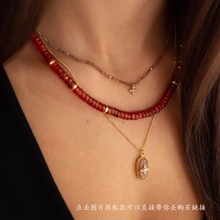 丹麦小众Anni Lu 橘红色切面玉髓盘珠镀金时尚大串珠项链 现货