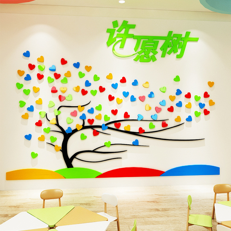 网红材料新年墙装饰背景墙心愿留言板树墙贴网创意许愿树教室学校