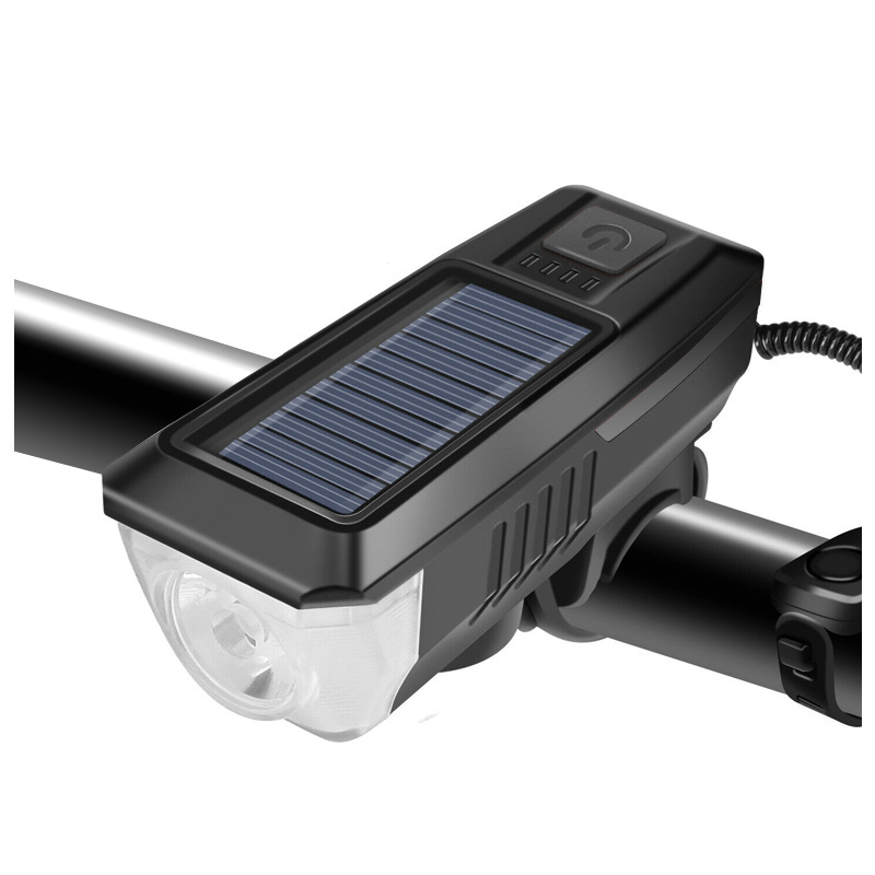 New Style Solar Bike Light USB Charging Horn Light Night Riding Lighting Mountain Bike Headlight