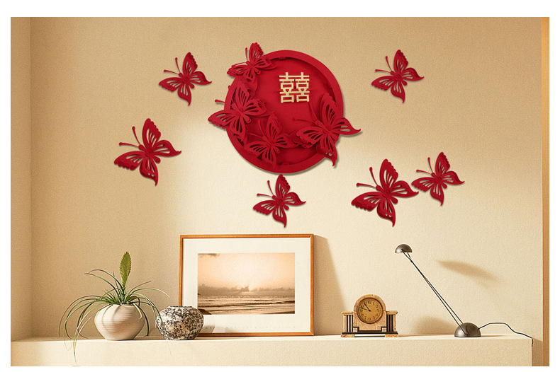 婚礼装饰婚房布置套装中式绒布蝴蝶造型结婚新房女方卧室房间客厅